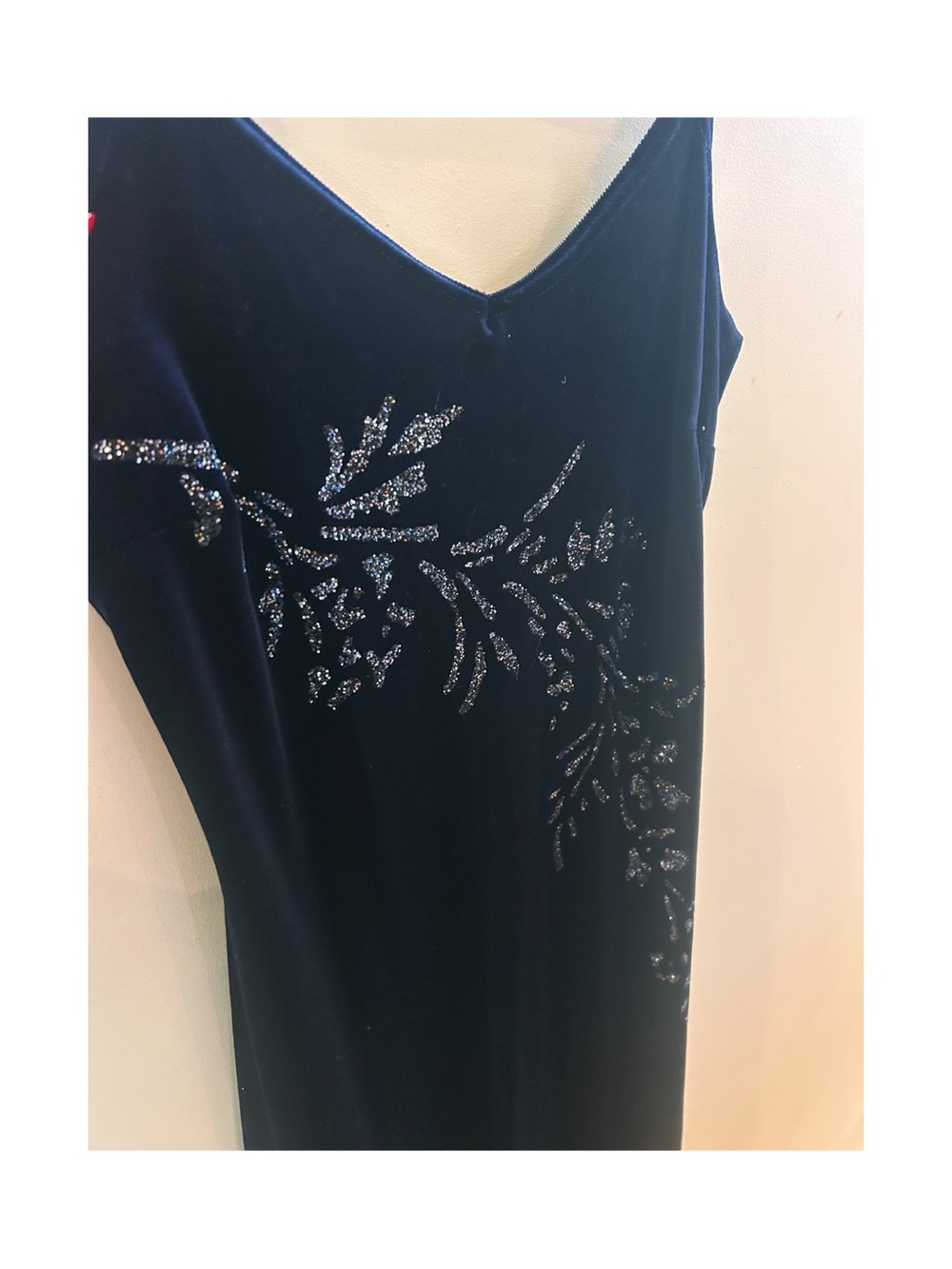 Strapless Black Velvet Evening Dress with Silver Sequin Detail